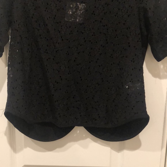 NWT Anthropologie  Weston Wear Upstaged Lace Tee Split Blouse Black Size Small - Picture 14 of 15